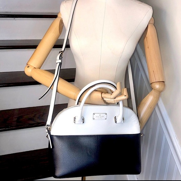 KATE SPADE White Black Leather Dome Shaped Top Handle Crossbody Satchel - Picture 9 of 17